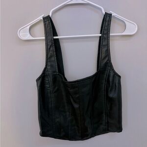Faux leather corset top with zipper — Black